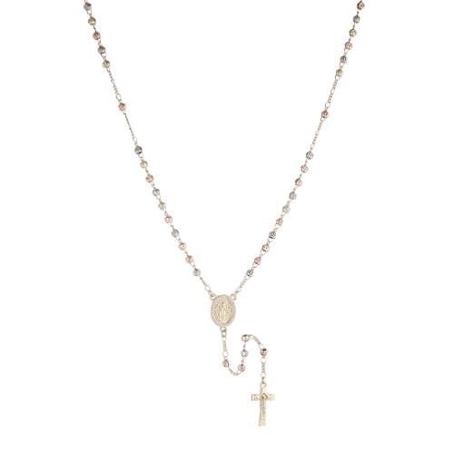 HZMAN 14K Gold Plated Virgin Mary & St. Benedict Rosary Necklace - Dainty Christian Jewelry Gift for Women