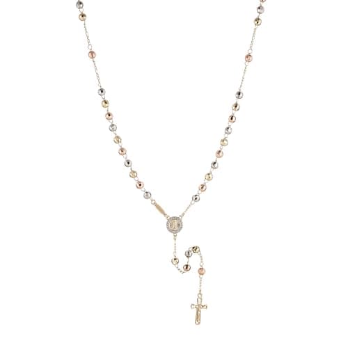 HZMAN 14K Gold Plated Virgin Mary & St. Benedict Rosary Necklace - Dainty Christian Jewelry Gift for Women
