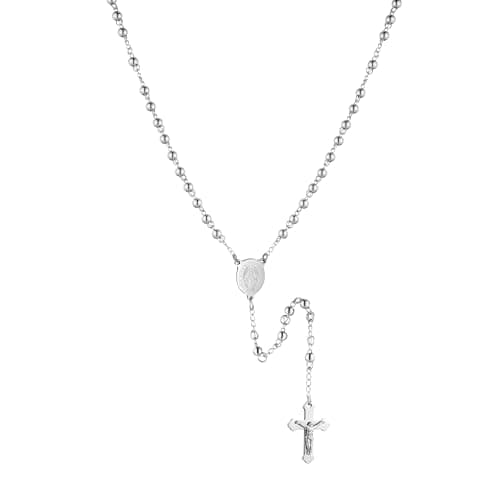 HZMAN Women's Stainless Steel Rosary Cross Necklace