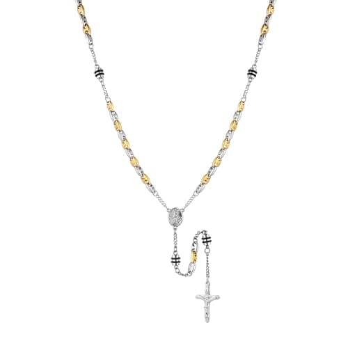 HZMAN Women's Stainless Steel Rosary Cross Necklace