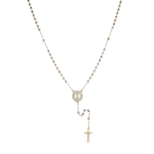 HZMAN 14K Gold Plated Virgin Mary & St. Benedict Rosary Necklace - Dainty Christian Jewelry Gift for Women