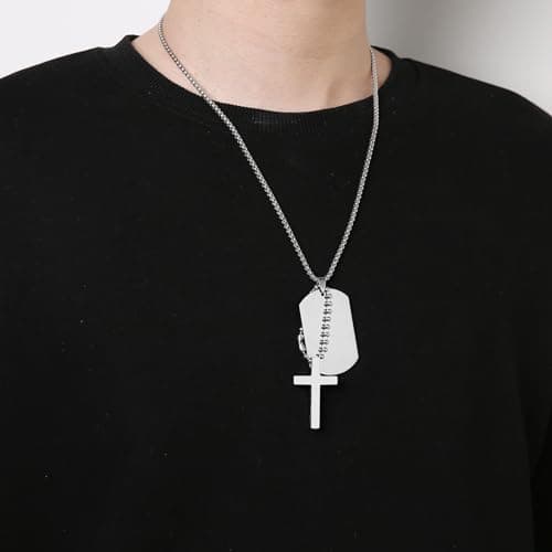 Stainless Steel Cross Dog Tag Necklace for Men and Women