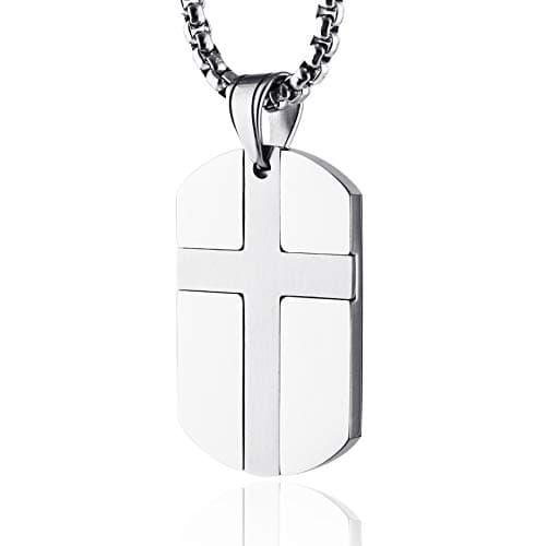 HZMAN Stainless Steel Cross Dog Tag Necklace - Isaiah 41:10 Bible Verse