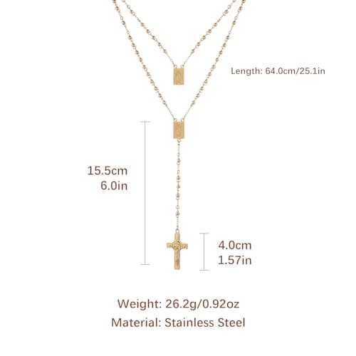 HZMAN Women's Stainless Steel Rosary Cross Necklace