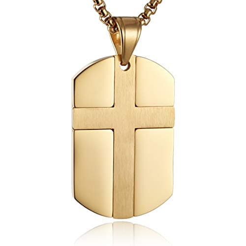 HZMAN Stainless Steel Cross Dog Tag Necklace - Isaiah 41:10 Bible Verse