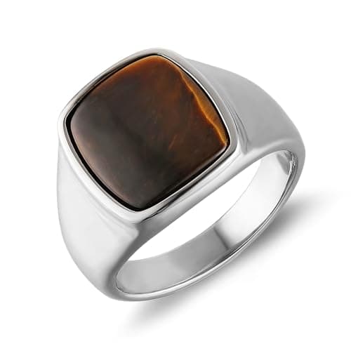Retro Tiger Eye Stone Turquoise Wedding Ring Stainless Steel Ring Size 7-14
