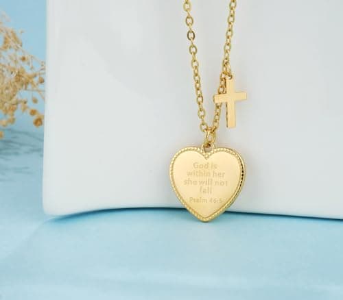 Christian Bible Verse Cross Necklace for Women: 14K Gold Plated Prayer Faith Pendant