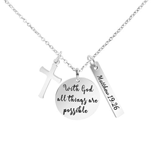 Christian Bible Verse Cross Pendant Necklace for Women - Faith Prayer Charm Jewelry for Birthday and Christmas