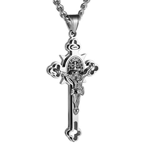 HZMAN Saint St. Benedict Crucifix Cross Necklace