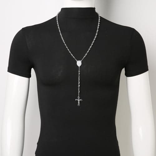 Women's Stainless Steel Rosary Cross Necklace