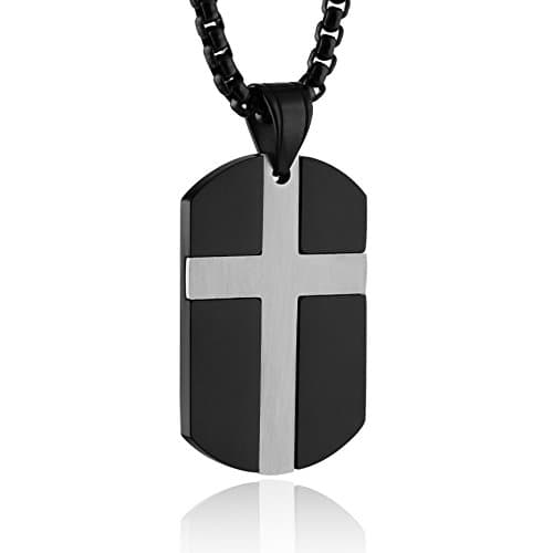 HZMAN Stainless Steel Cross Dog Tag Necklace - Isaiah 41:10 Bible Verse