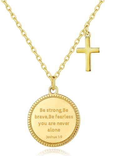 Christian Bible Verse Cross Necklace for Women: 14K Gold Plated Prayer Faith Pendant