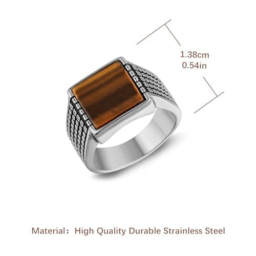 Retro Tiger Eye Stone Turquoise Wedding Ring Stainless Steel Ring Size 7-14