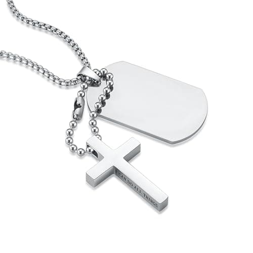Stainless Steel Cross Dog Tag Necklace for Men and Women