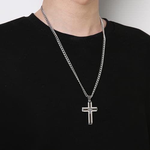 Men's Stainless Steel Cross Necklace with 24 Cuban Chain