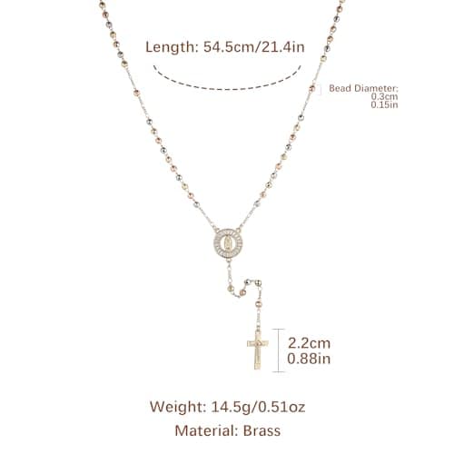 HZMAN 14K Gold Plated Virgin Mary & St. Benedict Rosary Necklace - Dainty Christian Jewelry Gift for Women