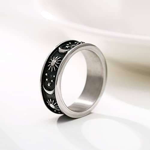 HZMAN Stainless Steel Moon Star Sun Statement Ring for Women Men