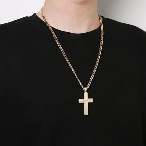 Stainless Steel Cross Necklace for Men and Women with 24-Inch Cuban Chain