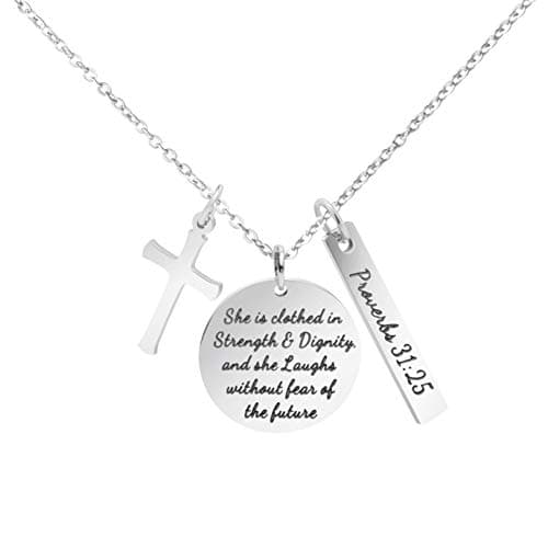 Christian Bible Verse Cross Pendant Necklace for Women - Faith Prayer Charm Jewelry for Birthday and Christmas