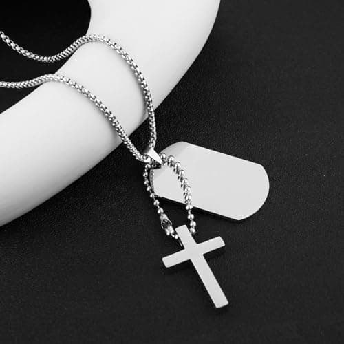 Stainless Steel Cross Dog Tag Necklace for Men and Women