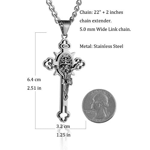 HZMAN Saint St. Benedict Crucifix Cross Necklace