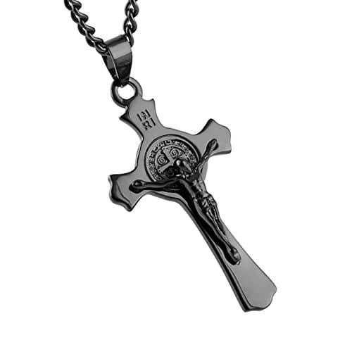 HZMAN Saint St. Benedict Crucifix Cross Necklace