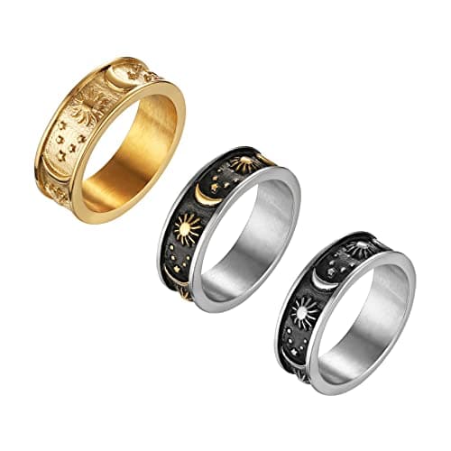 HZMAN Stainless Steel Moon Star Sun Statement Ring for Women Men