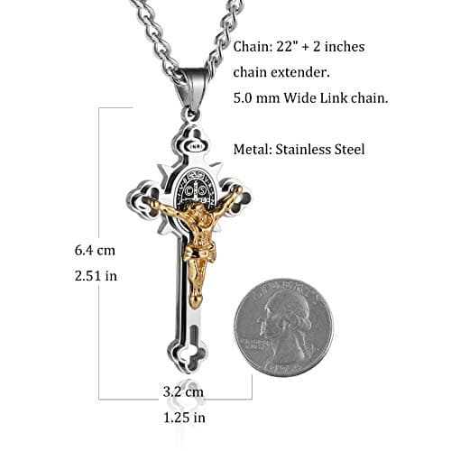 HZMAN Saint St. Benedict Crucifix Cross Necklace