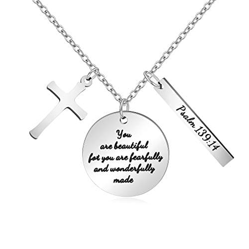 Christian Bible Verse Cross Pendant Necklace for Women - Faith Prayer Charm Jewelry for Birthday and Christmas