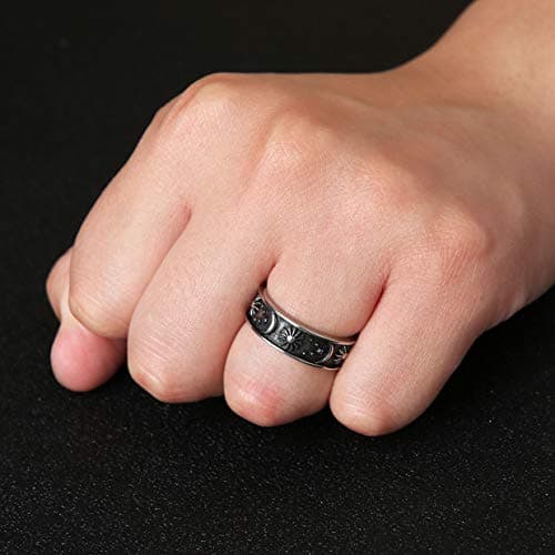 HZMAN Stainless Steel Moon Star Sun Statement Ring for Women Men