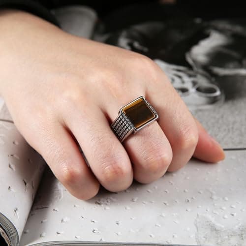 Retro Tiger Eye Stone Turquoise Wedding Ring Stainless Steel Ring Size 7-14