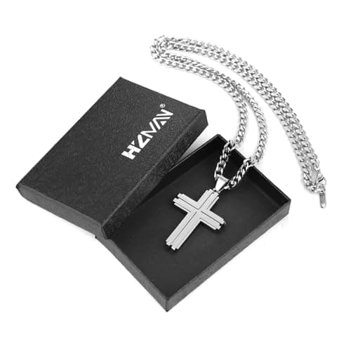 Stainless Steel Double Layer Cross Necklace for Men with 24Inch Cuban Chain
