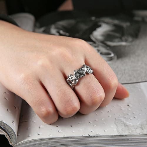 HZMAN Stainless Steel Irregular Potholed Ring for Men and Women