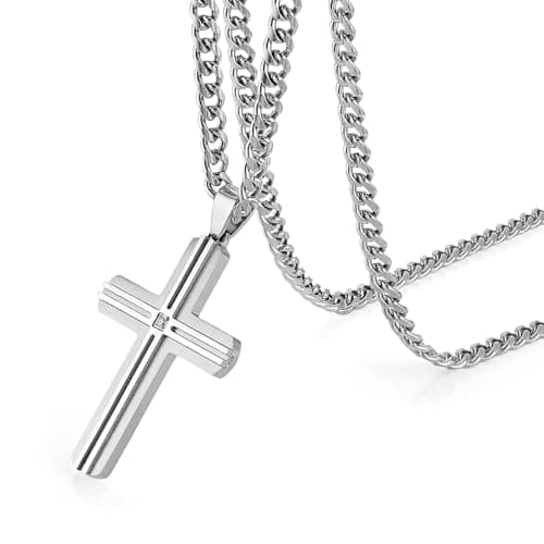Stainless Steel Cross Necklace for Men and Women with 24-Inch Cuban Chain
