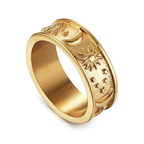 HZMAN Stainless Steel Moon Star Sun Statement Ring for Women Men
