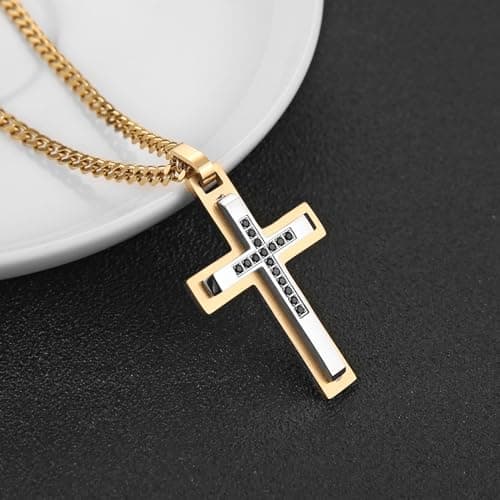 Stainless Steel Double Layer Cross Necklace for Men and Boys