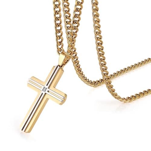 Stainless Steel Cross Necklace for Men and Women with 24-Inch Cuban Chain