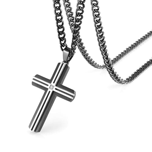 Stainless Steel Cross Necklace for Men and Women with 24-Inch Cuban Chain