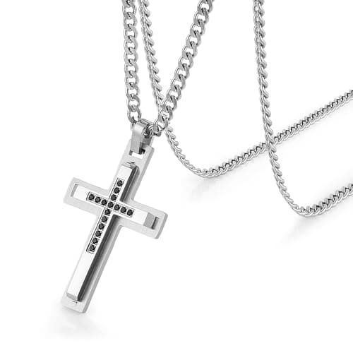Stainless Steel Double Layer Cross Necklace for Men and Boys