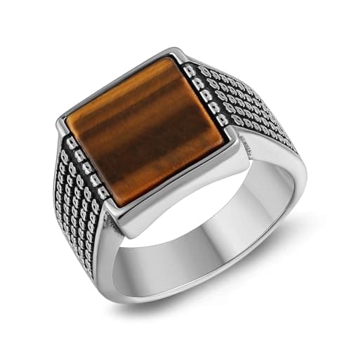 Retro Tiger Eye Stone Turquoise Wedding Ring Stainless Steel Ring Size 7-14