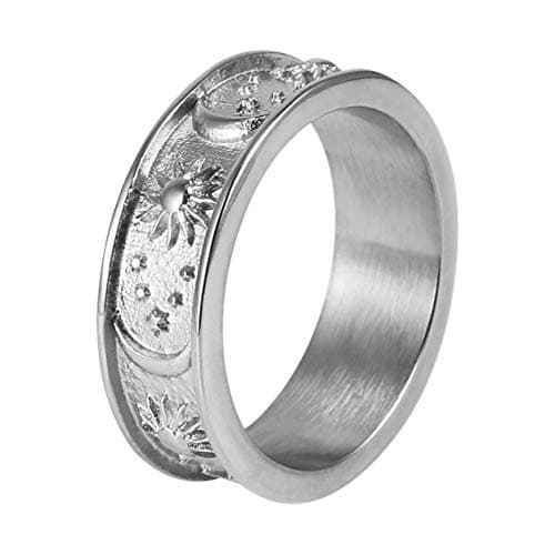 HZMAN Stainless Steel Moon Star Sun Statement Ring for Women Men