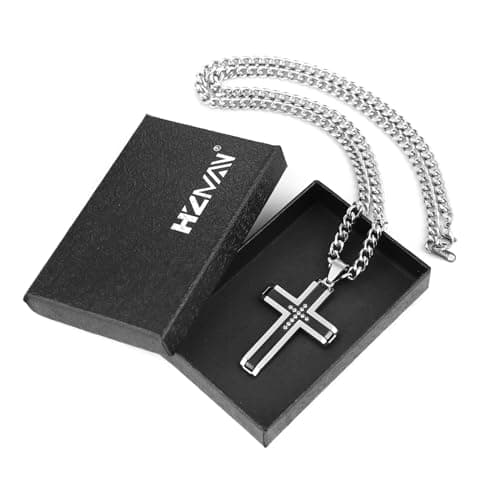 Men's Stainless Steel Cross Necklace with 24 Cuban Chain