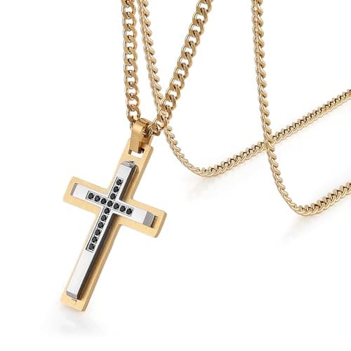 Stainless Steel Double Layer Cross Necklace for Men and Boys