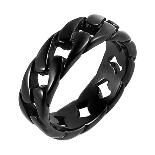 Stainless Steel 7mm Wide Band Cuban Link Chain Ring, 5 Colors