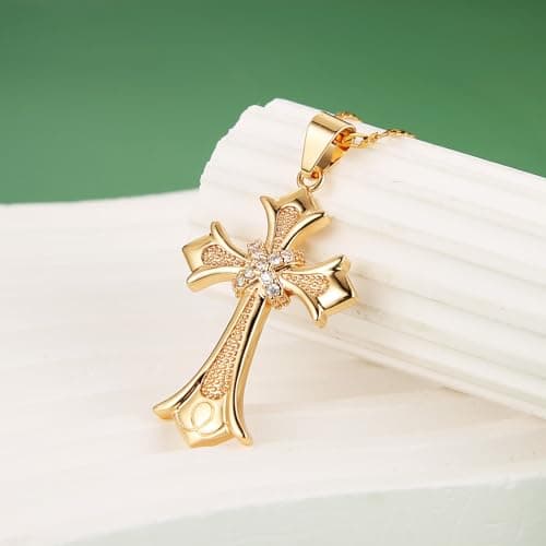 Rose Gold Plated Cross Necklace for Women - Christian Faith Jewelry Gift