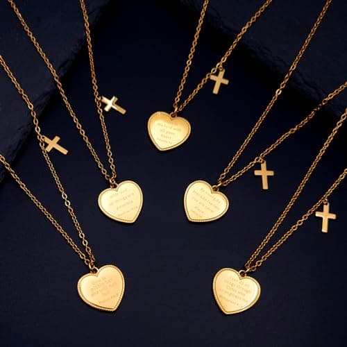 Christian Bible Verse Cross Necklace for Women: 14K Gold Plated Prayer Faith Pendant