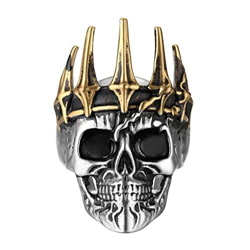 HZMAN Men's Stainless Steel Gothic Skull Ring Warrior Ring with Red Eyes