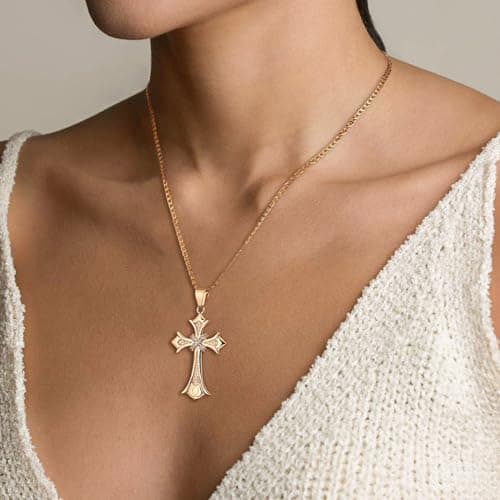 Rose Gold Plated Cross Necklace for Women - Christian Faith Jewelry Gift