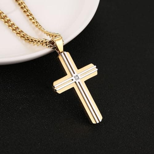 Stainless Steel Cross Necklace for Men and Women with 24-Inch Cuban Chain