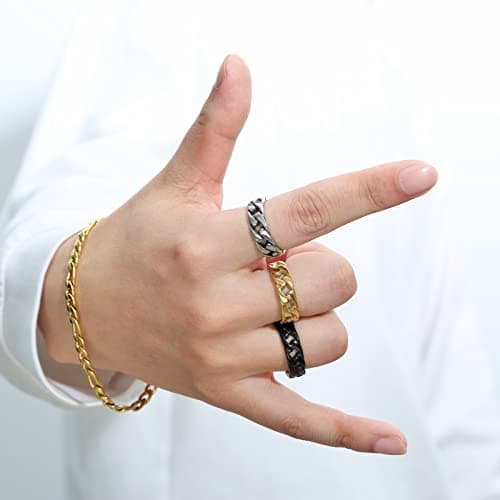 Stainless Steel 7mm Wide Band Cuban Link Chain Ring, 5 Colors